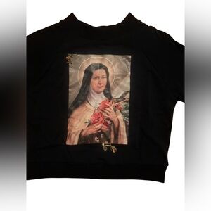 Christopher Kane Saint Teresa Virgin Mary Black Cropped Sweater Size XS Pins